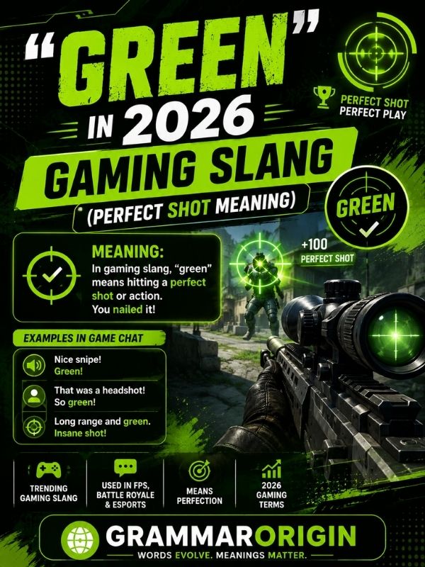 Green in 2026 gaming slang meaning perfect shot explained with examples by GrammarOrigin
