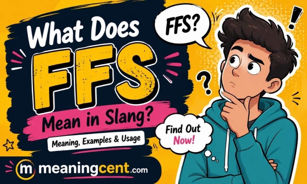 What Does FFS Mean in Slang Colorful thumbnail explaining the FFS slang meaning with MeaningCent branding