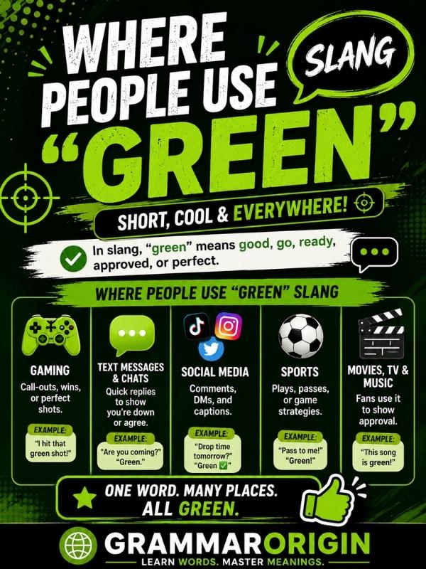 Where people use Green slang in text messages, gaming, social media, sports, and everyday conversations – GrammarOrigin