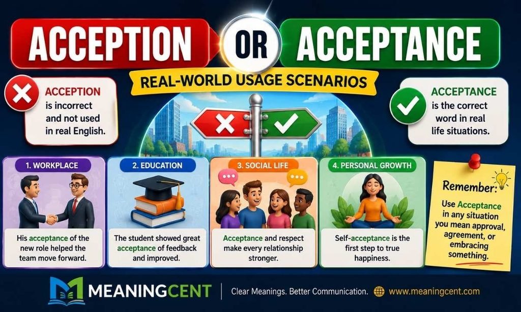 acception or acceptance Real-World Usage Scenarios